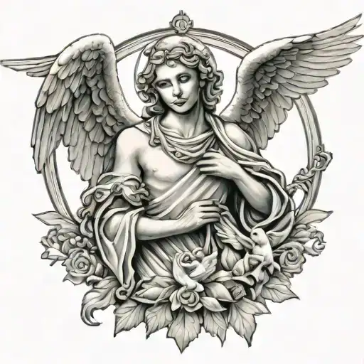 Guardian Angel With Doves With Banner