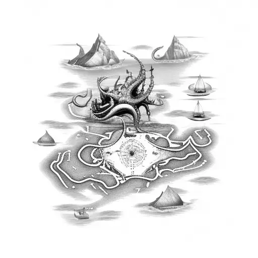 Nautical Map With Various Sea Monsters Scattered Throughout