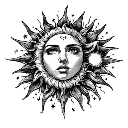 Line Cut By A Sun And Stars