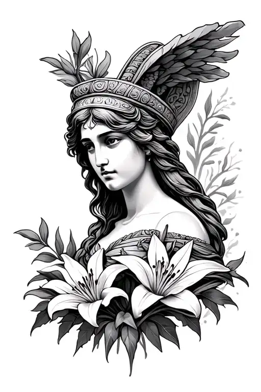 Athena Goddess With Lily Flowers