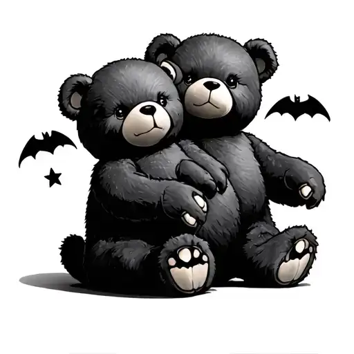 Two Headed Teddy Bear Two Arms Two Legs Cute Spooky With Bats And Stars