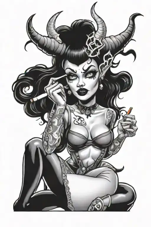 Goth Succubus Pin Up Girl Smoking A Cigarette