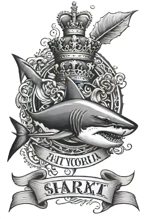 Shark & Crown & Text 'Amat Victoria Curam'