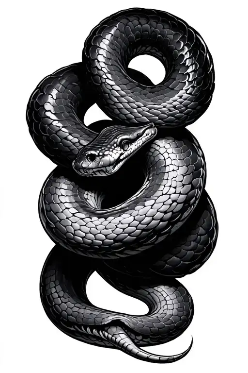 Black Thin Snake Coiled Long Tail