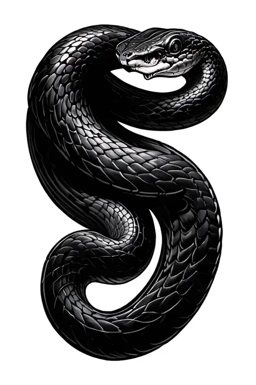 Black Thin Snake Coiled Long Tail