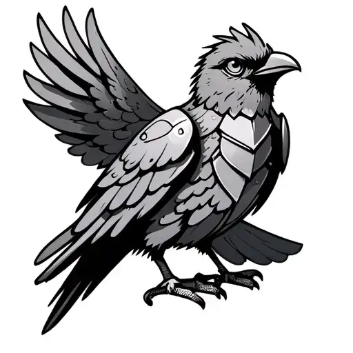 Cartoon Bird Wearing Armor Looking Up