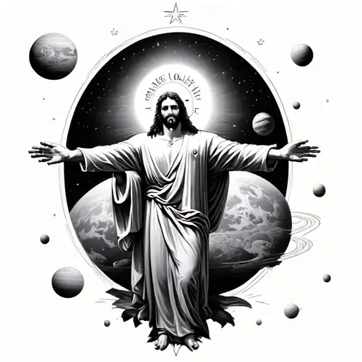 Jesus Christ Fourteen Station Surrounded By Planets