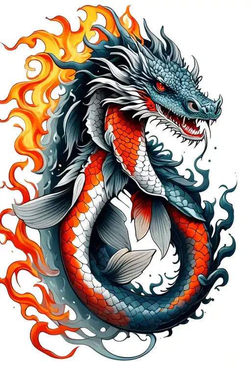Koi And Dragon Breathing Fire