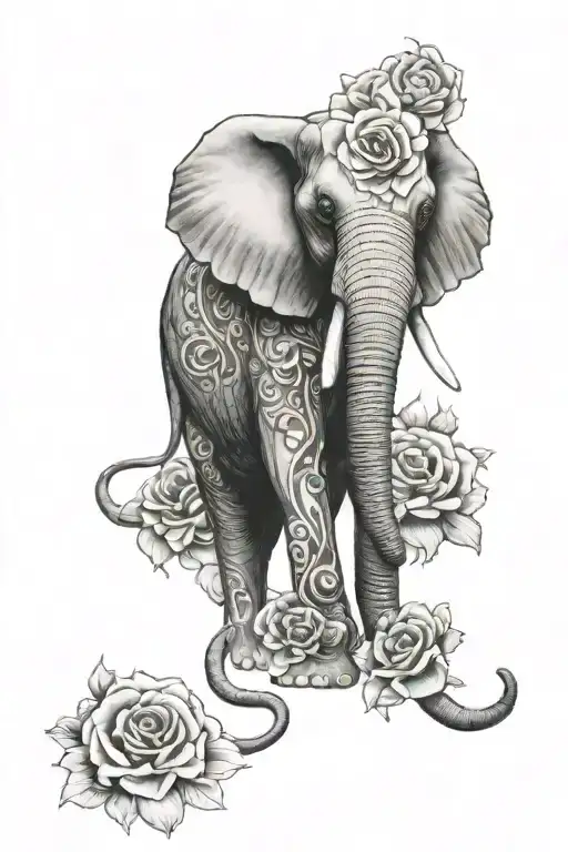 Lightly Shaded Elephant With Carnations And Lillie's