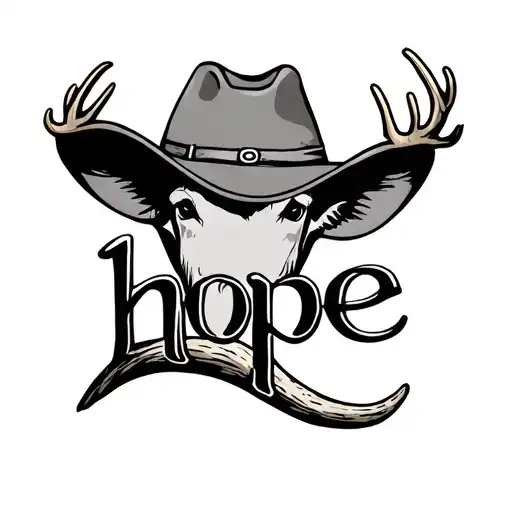 Says Hope Has A Cowboy Hat And An Elk Horn Small Thin Lines Black And White Small