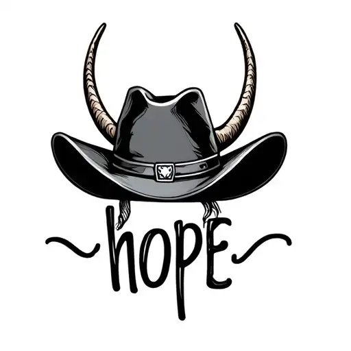 Says Hope Has A Cowboy Hat And Horn Small Thin Lines Black And White Small