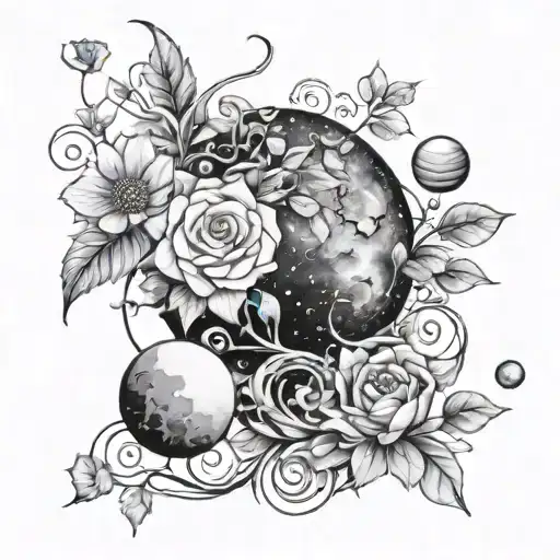 A Line Of All Of Our Planets With Vines And Flowers Weaving Around Them