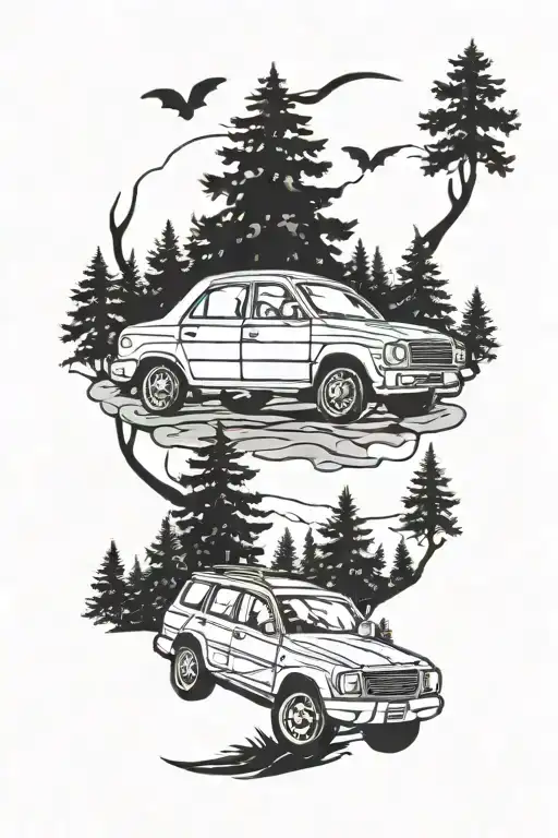 Forest With Car Driving