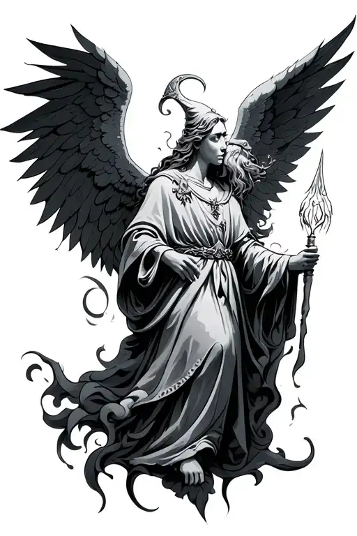 Angel And Wizard Combination Tattoo With Aspects