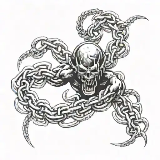 Chains Intertwined With Demon Silhouettes
