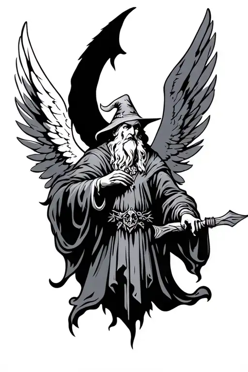 Angel And Wizard Combination Logo