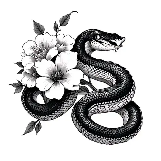 Japanese Snake With Flowers Ob Leg And Arm