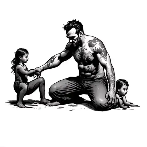 A Dad With Cuts And Bruises Stopping The World From Falling Onto His Family