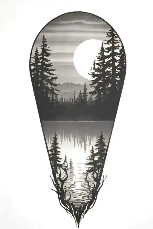 Cedar Forest Behind Water With A Shining Sun Rising