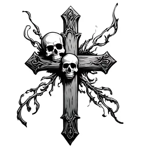 Laid Down Cross With A Skull Sat On Top