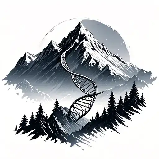 Mountain Silouette With Dna Helix