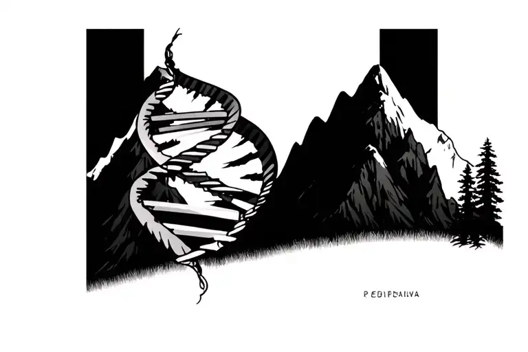 Mountain Silouette With Dna Helix And Cc
