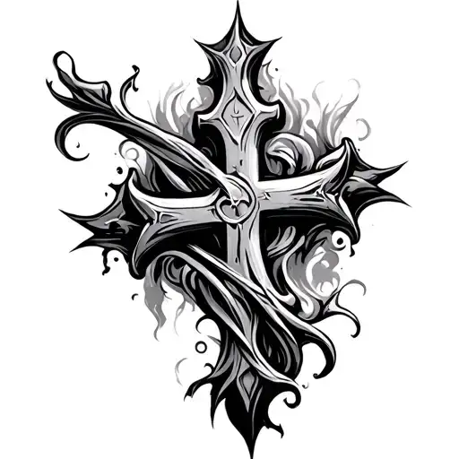 Gothic Cross Flowing On The Left