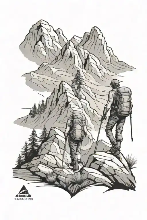 Two Hikers Hiking Up A Mountain Valley Tattoo