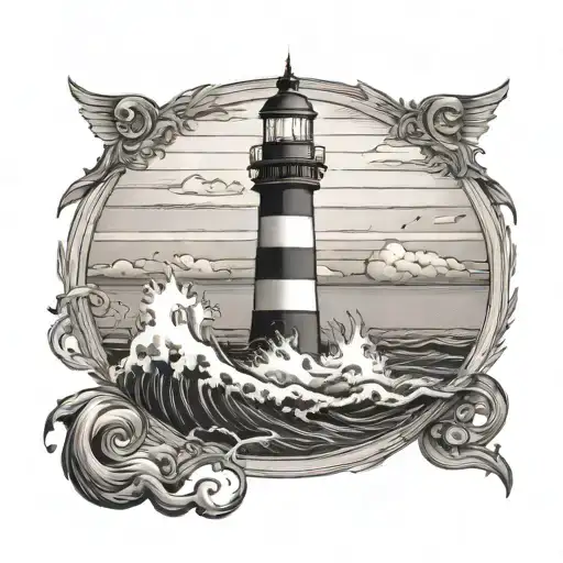 Ocean Horizon With Lighthouse Standing Tall