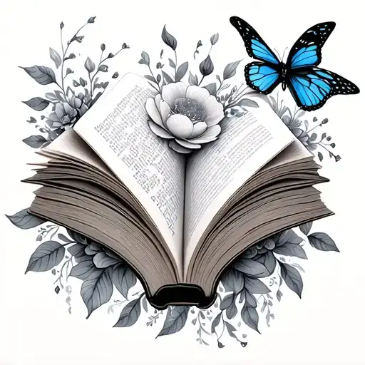 Open Fantasy Book With Florals And Butterflies