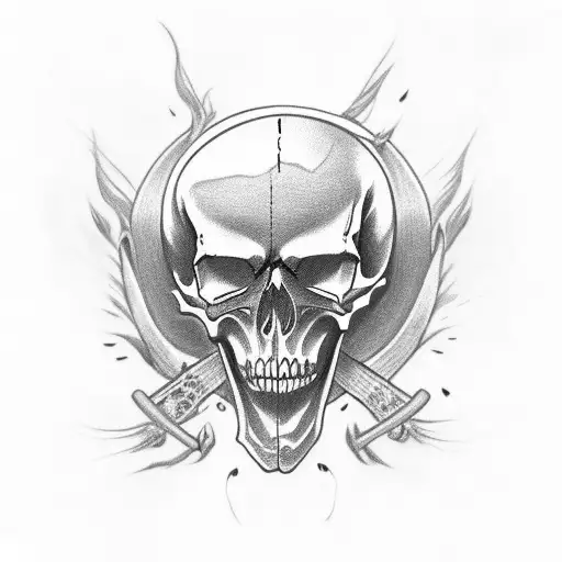 Flaming Skull With Semi Colon For Eyes