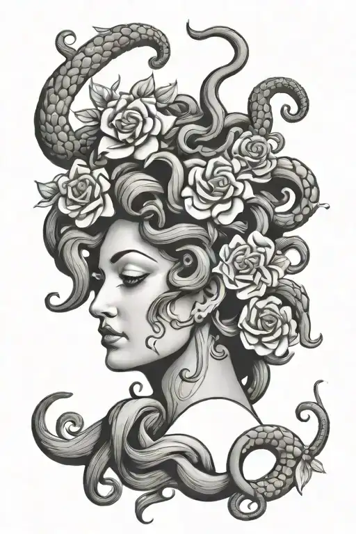 Medusa Head And Flowers
