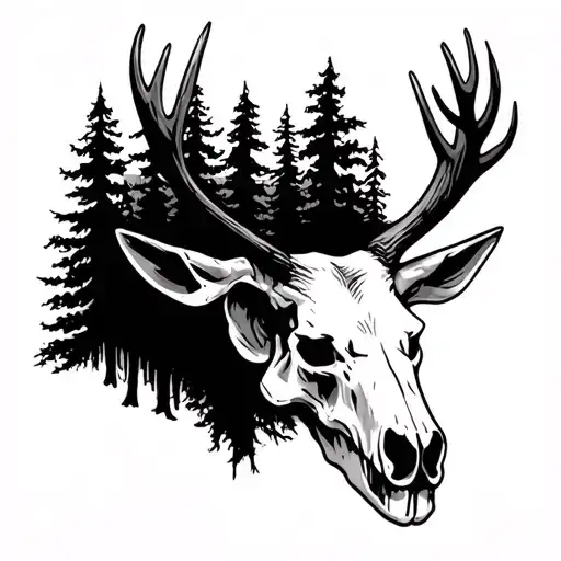 Wilderness Elk Skull With Trees