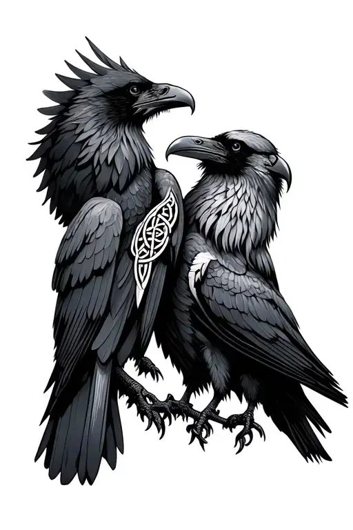 Two Celtic Ravens Facing Each Other