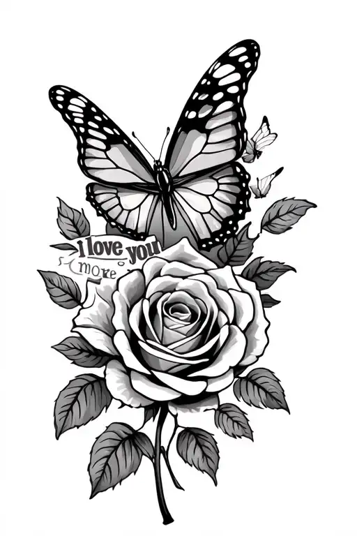 Butterfly Flying Around Roses Intertwined With The Stem Saying I Love You More