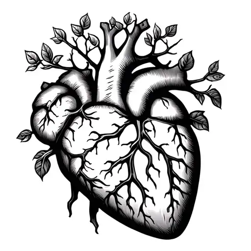 Anatomically Correct Heart With Tree Growing Out Of It Symbolizing Family Tree