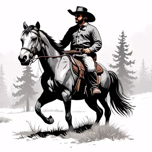 Cowboys Riding Horse In The Forest