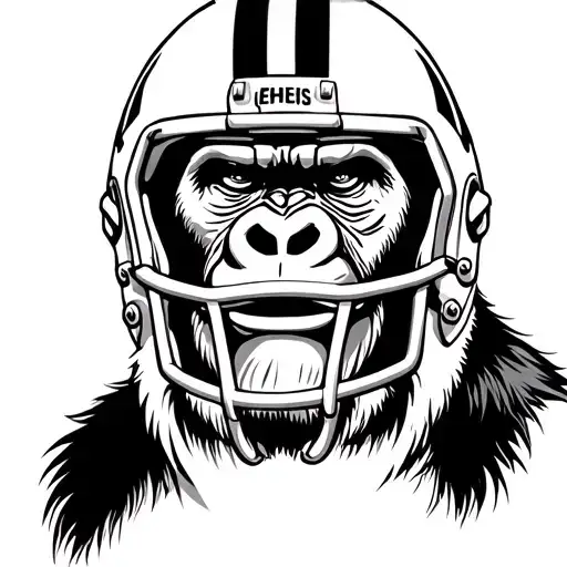 Traditional American Gorilla Wearing Football Helmet Without Facemask