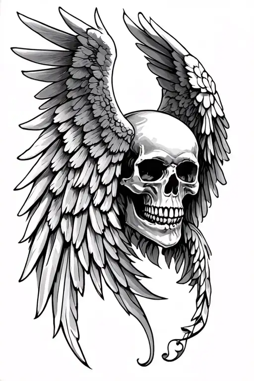 Half Skull Treble Cleff Angel Wing Down