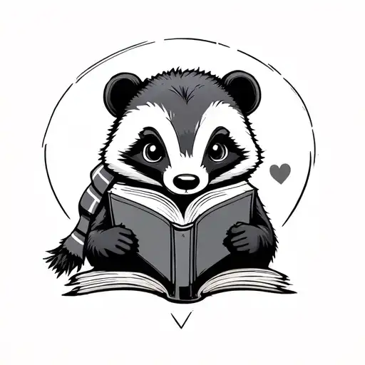 Cute Heart Shaped Badger With A Hufflepuff Scarf And A Reading Book