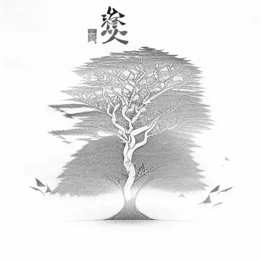 Buddha Temple With Tree Branches And A Path For Half Sleve