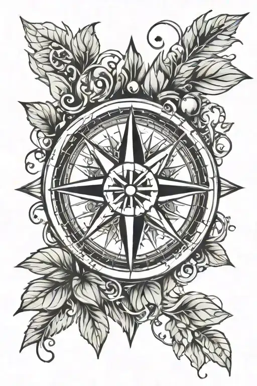 Abstract Compass With Mint Leaves Intertwined