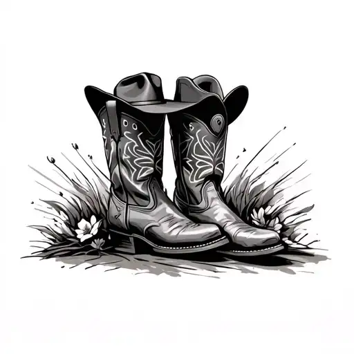 Cowboy Boots With Trucker Hat On Top