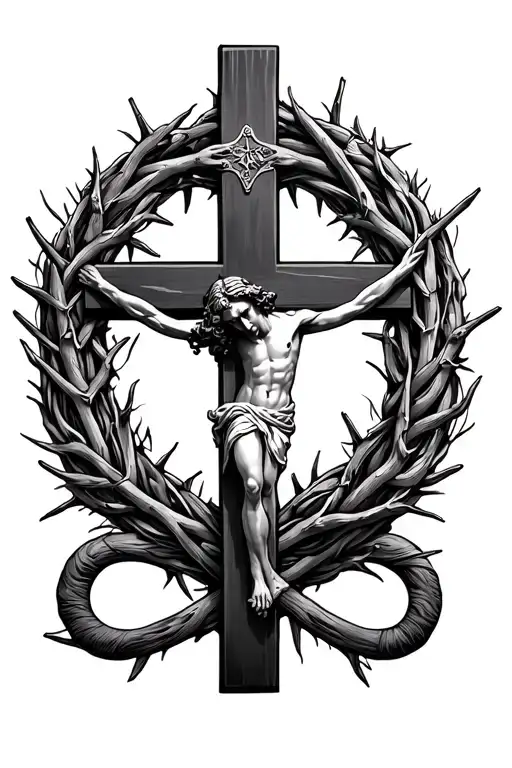 Crucifix With Thorn Wreath And Infinity Always Symbol