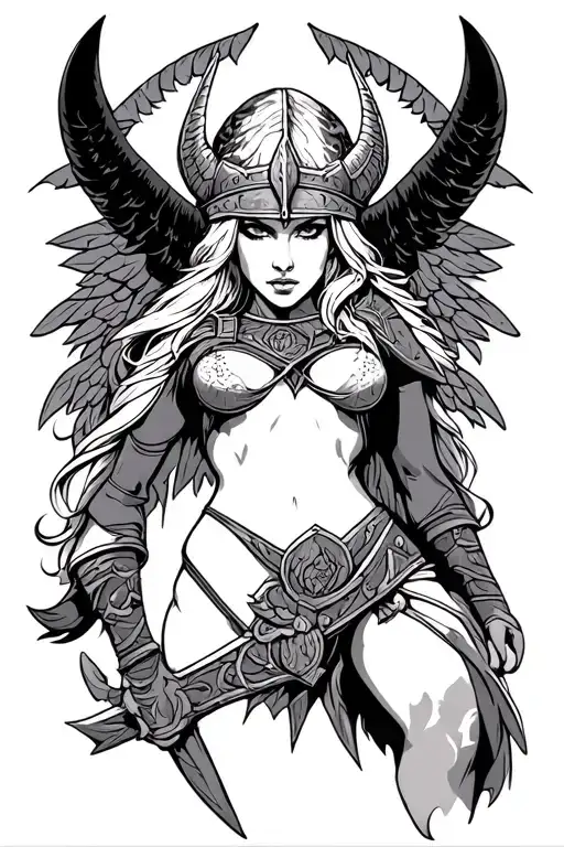 A Whole Body Sexy Viking Valkyrie Traditionally Coloured Tattoo Busty