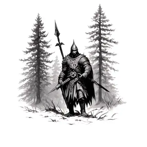 Slavic Warrior With Kolovrat Algiz Forest