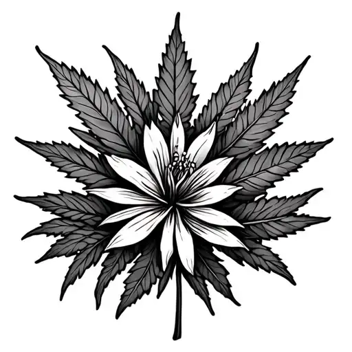 Traditional Black And White Floral With Weed Leaf