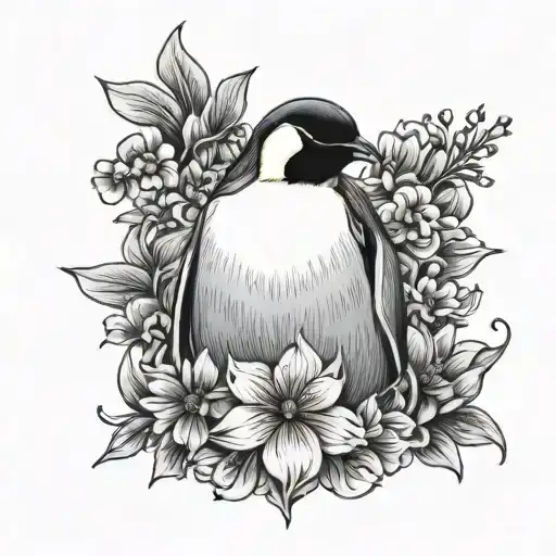 Emperor Penguin Flowers Surrounding