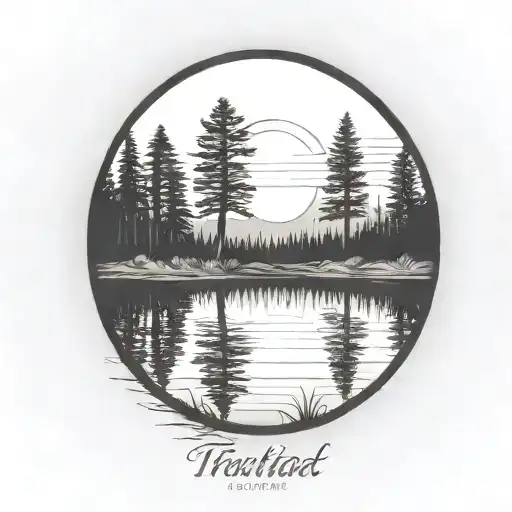 Redwood Trees Behind A Pond With A Fully Visible Shining Sun