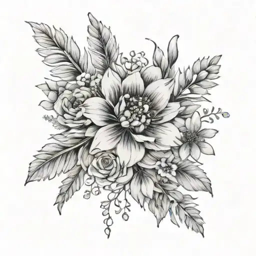 Fine Line Birth Flower Bouquet For January And May